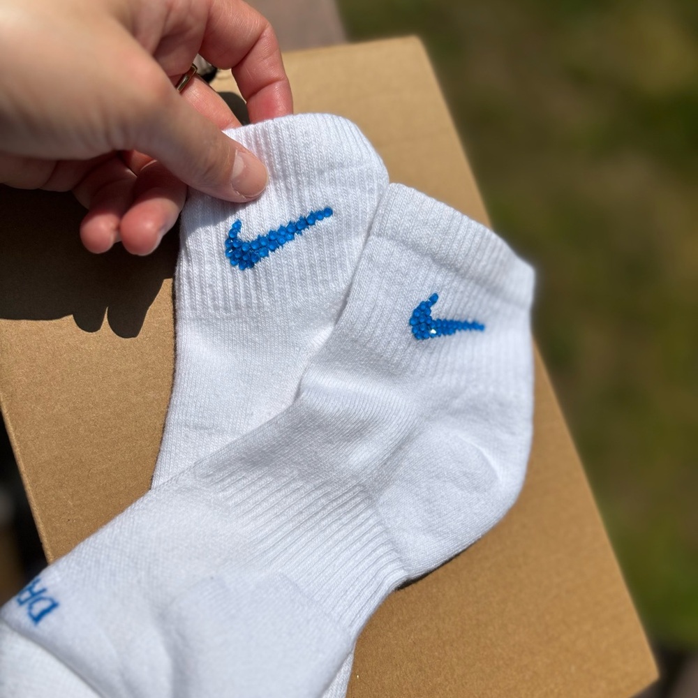 Nike Ankle Socks with Neon Blue Rhinestones